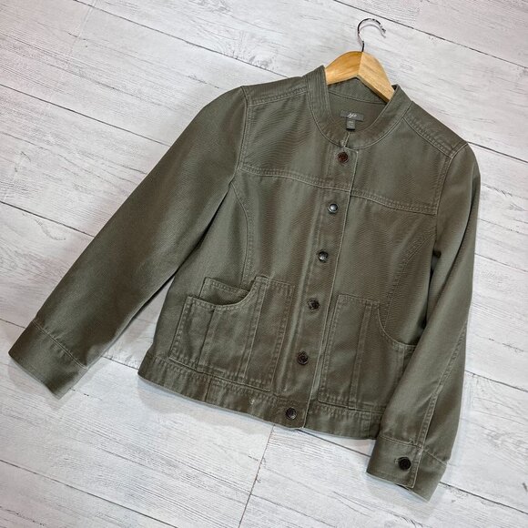 J Jill Jacket Womens Size XSP Olive Green Utility Military Distressed Denim Army - Picture 1 of 13